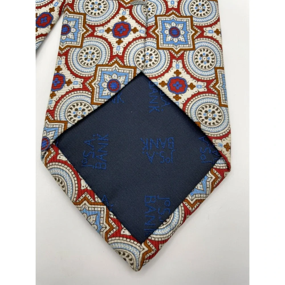 Jos. A. Bank Executive Collection Red Blue Geometric Medallion Silk Tie